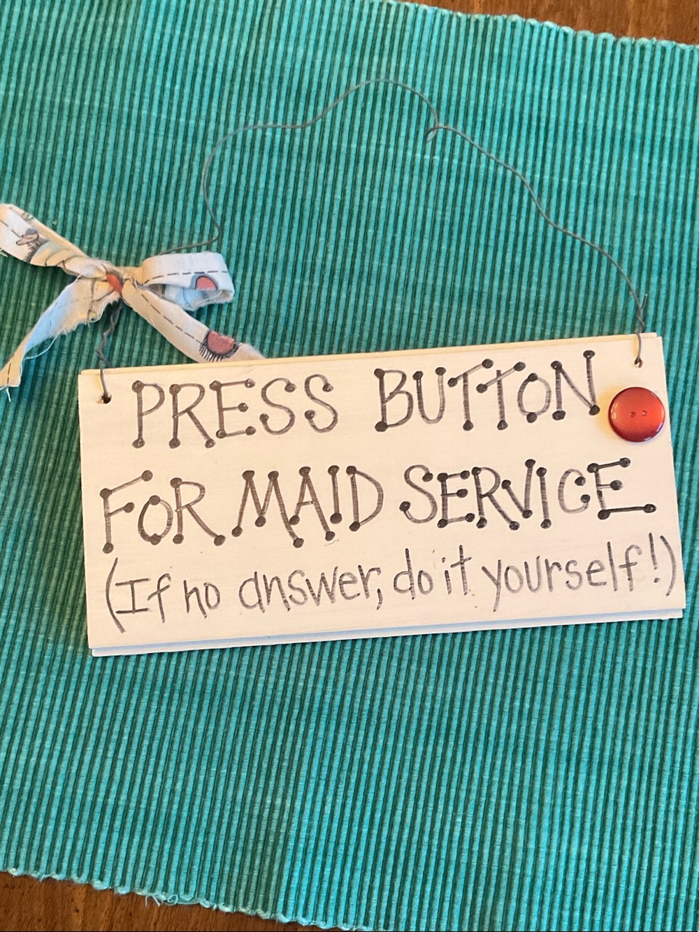 Decorative wood โPress Button for Maid Service" Sign - Red Button